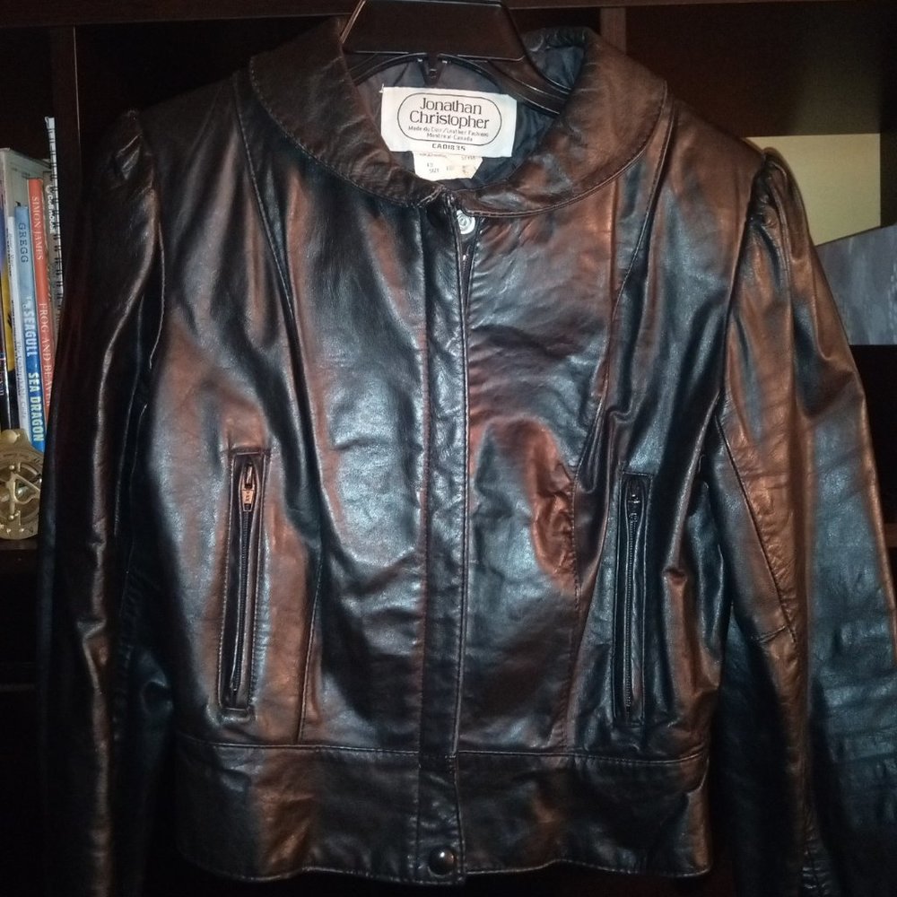 Vintage Jonathan Christopher Black Leather Puff Sleeve Jacket Sz Small - Picture 3 of 16